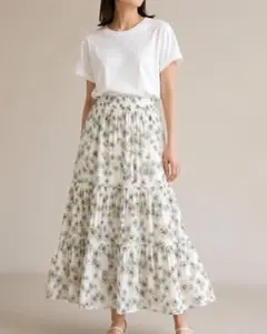 ユニクロ×ポール&ジョー ティアードスカート 花柄 L オフホワイト