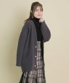 Apuweiser-richeパール付FOX混ニットミドルコート