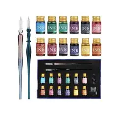 インクガラスディップペンインクセットレインボークリスタルガラスペン、アート