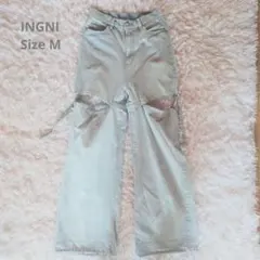 INGNI カットデザイン ワイドデニムパンツ ライトブルー M
