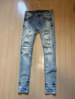 mnmlダメージ加工 ペイズリースキニーデニム 28