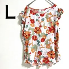 一点物フラワープリントのフレンチ袖シャツ、L