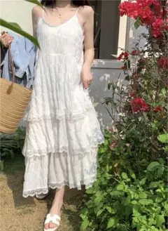 spray ホワイト ティアードキャミワンピース