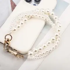 パール スマホストラップ ハンドチェーン 高見え 可愛い 大人ガーリー 2連