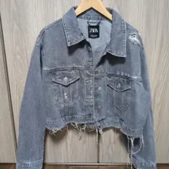 ZARA グレー クロップドデニムジャケット L