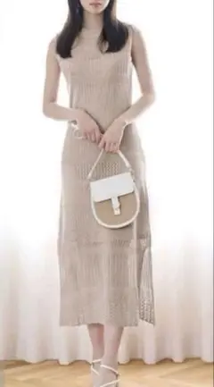 インナー付き透かし編みノースリーブニットワンピース[kn04]