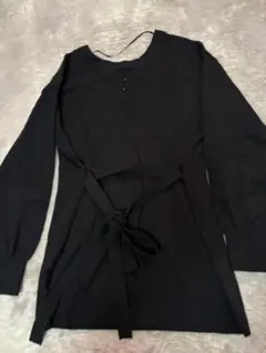 ブラック チュニック 長袖 ウエストリボン