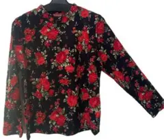 起毛素材の薔薇柄トップス 長袖カットソー ハイネック 花柄 総柄 新品タグ付き