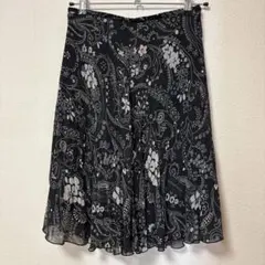 【匿名配送】コムサイズム 花柄 ペイズリー フレアスカート 黒 L 裾メローのサムネイル