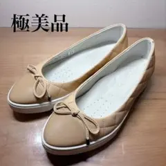 【未使用級】ecco エコー　パンプス　フラットシューズ　ベージュ　リボン