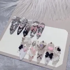 現品♡ネイルチップ 地雷系 量産 ロングポイント　ワンホン 韓国 ギャルネイル