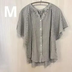 さらさらリラックスプリントブラウス半袖　ストライプ グローバルワーク