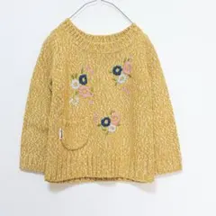 branshes 長袖ニット セーター 刺繍ニット トップス イエロー 黄色