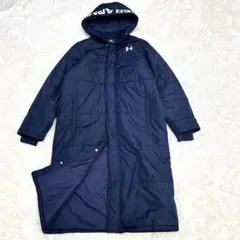 アンダーアーマー　UAロゴ中綿ベンチコート　ネイビー　Lサイズ　ロング　フード