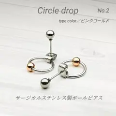 ゆれる ピアス ピンクゴールド シルバー サークル 両耳 ステンレス316L Ⅱ