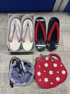 和装用下駄と赤い巾着バッグセット