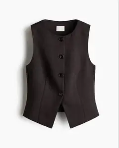 H&M 今期 ベスト ジレ ダークブラウン Sサイズのサムネイル
