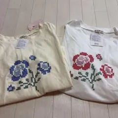 〇 ayano しまむら クロスステッチ風花柄Tシャツ LL 2枚セット