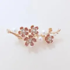 淡色 桜 ブローチ・花 フラワー ゴールド ピンク パール b2-3-3844