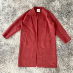 『Spick & Span』ノーカラー長袖ロングコート　ウール　オープンフロント