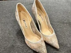 美品　DIANA 花柄レース ハイヒール ベージュ24cm 結婚式などに