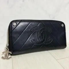 シャネル 長財布 ラムスキン シェブロン ラウンドファスナー Vステッチ