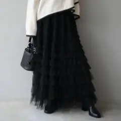 チュールティアードスカート　ブラック　新品