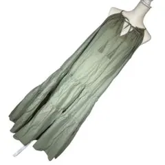✨美品✨【ZARA】マキシ丈キャミワンピース（S）グリーンカーキ/胸元リボン
