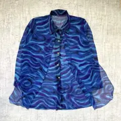 O0's vintage シアーシャツ 長袖 ブルー系 マーブル柄 柄シャツのサムネイル