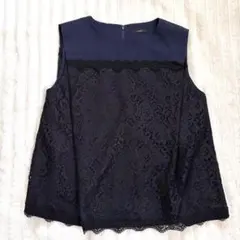 【ROSSO】アーバンリサーチ ロッソ レース切替 ブラウス ネイビー フリー
