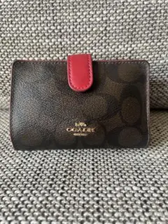 COACH 二つ折り財布 ブラウン/レッド