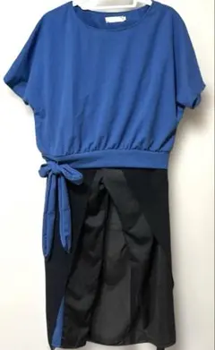 青黒ウエストリボン半袖チュニック