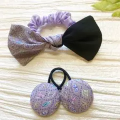 モコ様専用　シュシュ付リバティ　シングルリボン　くるみボタン 3個セット