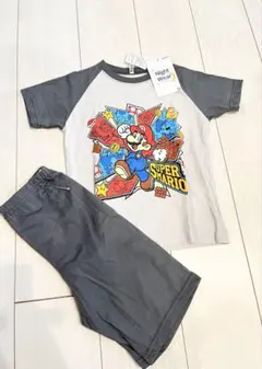 新品 マリオ キッズ 男の子 半袖 半ズボン パジャマ 120cm グレー