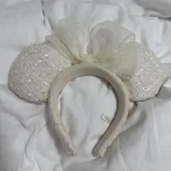 ミニー ホワイト ツイード リボン カチューシャ