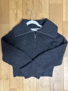 GU ハーフジップ セーター グレー S クロップド丈