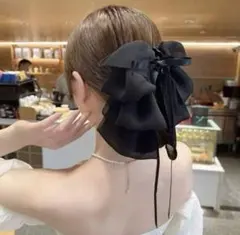 リボン　ブラック黒　ヘアクリップ　バンスクリップ　ライブ　結婚式　髪留め　大きめ