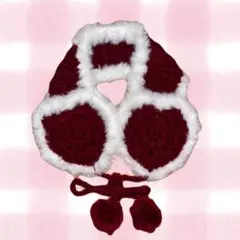 ハート型イヤーマフ 赤×白ふわふわ ハンドメイド手編み