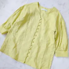 未使用級】アクアスキュータム リネンスタンドカラーシャツ クレスト