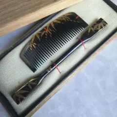 鼈甲　櫛　簪　笄　平打ち　かんざし　黒漆　在銘　蒔絵　髪飾り　P8　アンティーク