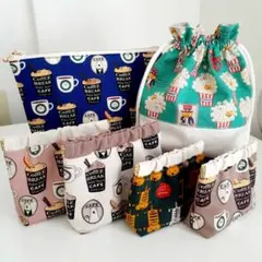 アニマル柄　ポーチ　6点セット　バネポーチ　巾着　ファスナーポーチ　白くま　猫