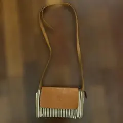ILBSONTEストライプ キャンバス 本革ショルダーバッグ