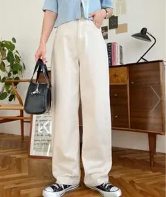 Moment➕ デニム＆ツイルストレートパンツ