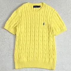 ポロラルフローレン　ケーブルサマーニット M 現行タグ 半袖　イエロー　水色刺繍