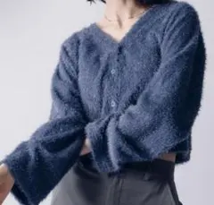 【美品】adoon plain シャギーラメカーディガン