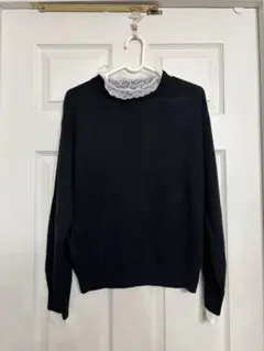 新品未使用タグ付き❗️レース付き襟 ブラックニットセーター