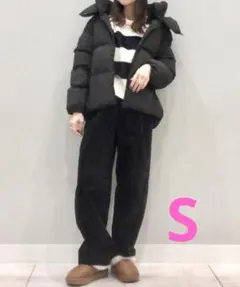 GU コーデュロイバレルレッグイージーパンツ S ブラック