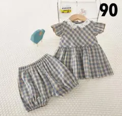 SALEセットアップ⭐️半袖トップスとかぼちゃボトムス　ベージュ✖️グリーン　90