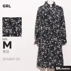 美品 GRL ワンピース ロングワンピース　長袖　ミディ丈　花柄　リボン付き