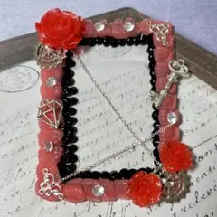 033 バラと歯車のホイップデコ 黒×赤 トレカケース 硬貨ケース